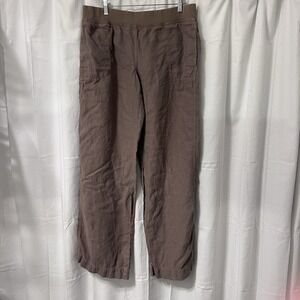 Stem Linen Wide Leg  Brown Coastal Elastic Waist Pockets‎ L Tall Lagenlook Artsy
